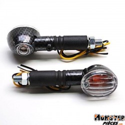 CLIGNOTANT UNIVERSEL REPLAY MICRO OVALE TRANSPARENT-CARBONE AVEC TEMOIN BASE LONGUE -HOMOLOGUE CE- (PAIRE)
