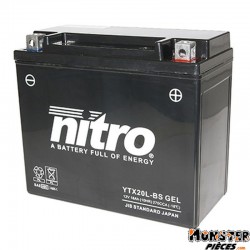 BATTERIE 12V 18Ah YTX20L-BS GEL NITRO SANS ENTRETIEN GEL PRET A L'EMPLOI (Lg175xL87xH155)