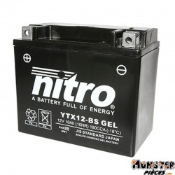 BATTERIE 12V 10Ah YTX12-BS GEL NITRO SANS ENTRETIEN GEL PRET A L'EMPLOI (Lg150xL86xH130)