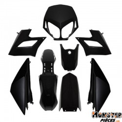 CARROSSERIE-CARENAGE 50 A BOITE ADAPTABLE DERBI 50 SENDA DRD RACING 2008> NOIR BRILLANT (KIT 8 PIECES)