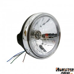 PHARE-OPTIQUE MOTO AVOC TYPE GUZZI DIAM 200 mm CUVELAGE OPTIQUE LISSE �180mm LAMPE H4 60-55W + FEU DE POSITION NOIR SATIN CORPS 