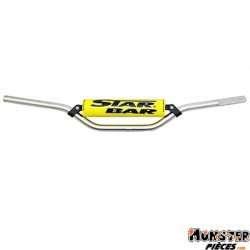 GUIDON MOTO STAR BAR CROSS MX-ENDURO ALU 2014 T6 DIAM 22,2mm L800mm H86mm ARGENT AVEC BARRE DE RENFORT-MOUSSE JAUNE